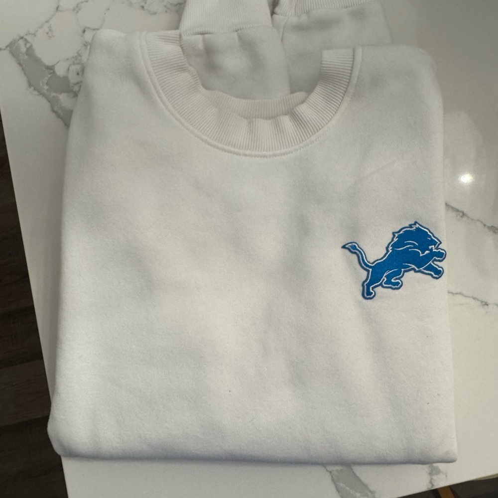 White Detroit Lions Crewneck Sweatshirt